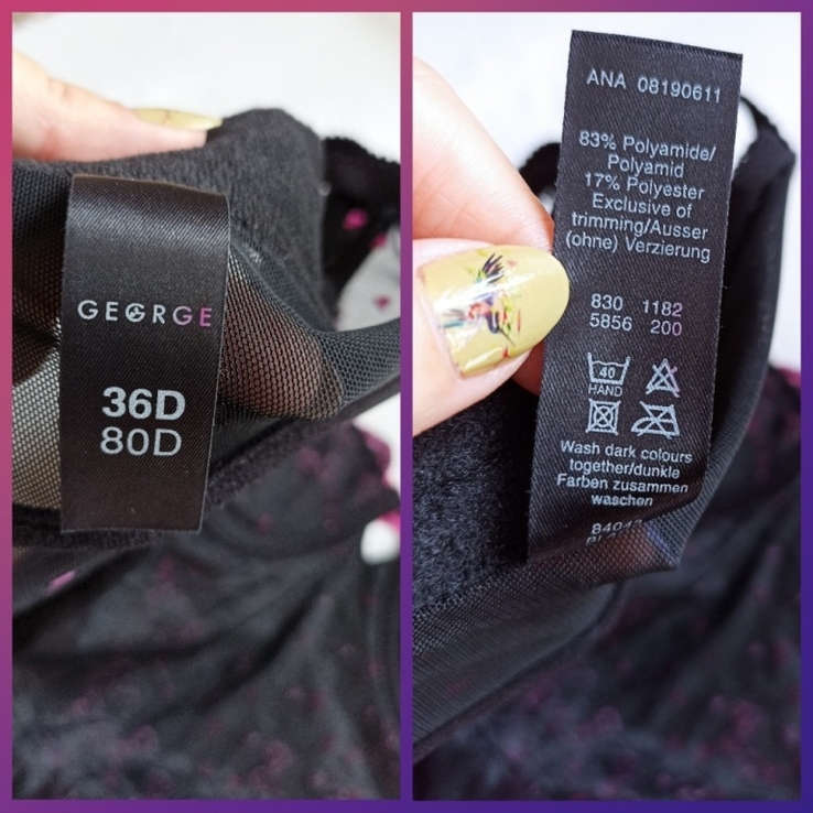 George EUR 36D/80D Красивый корсет с ребрами под чулки черно розовый, фото №13