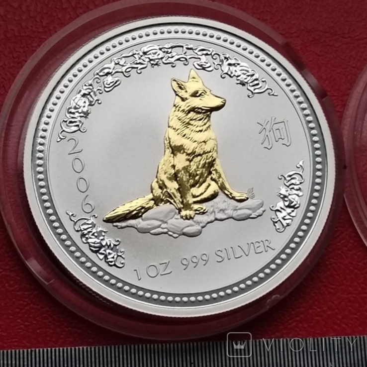  1 долар, Австралія 2006 . Рік Собаки / позолочений собака+, фото №2
