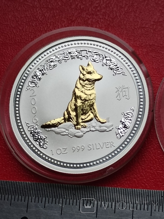  1 долар, Австралія 2006 . Рік Собаки / позолочений собака+, фото №4