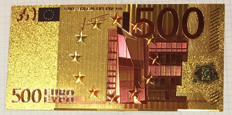 Позолоченная сувенирная банкнота 500 Euro (24K) в защитном конверте / сувенірна банкнота, фото №3