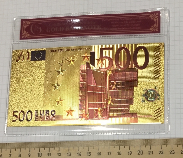 Позолоченная сувенирная банкнота 500 Euro (24K) в защитном конверте / сувенірна банкнота, фото №12