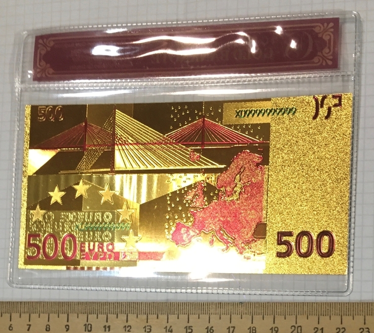 Позолоченная сувенирная банкнота 500 Euro (24K) в защитном конверте / сувенірна банкнота, фото №13