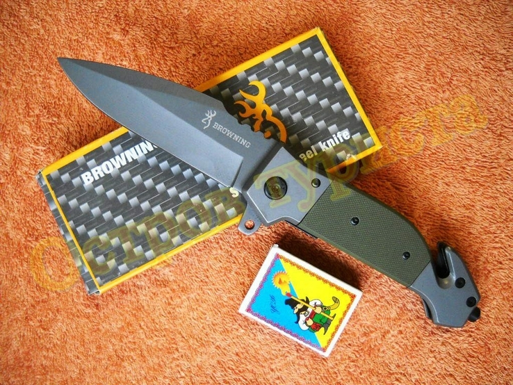 Складной тактический нож Browning Tactic Хаки G10 стропорез бита 23см, фото №3