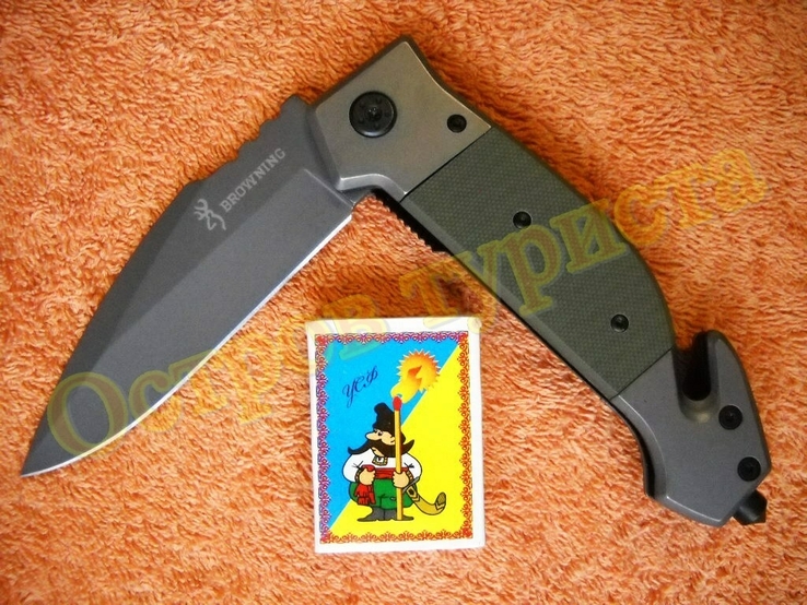 Складной тактический нож Browning Tactic Хаки G10 стропорез бита 23см, фото №5