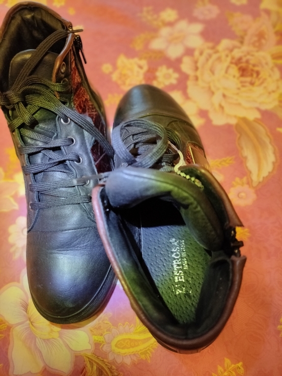Ботинки Италия р.41 кожаные женские с бордовыми блестящими вставками, фото №4