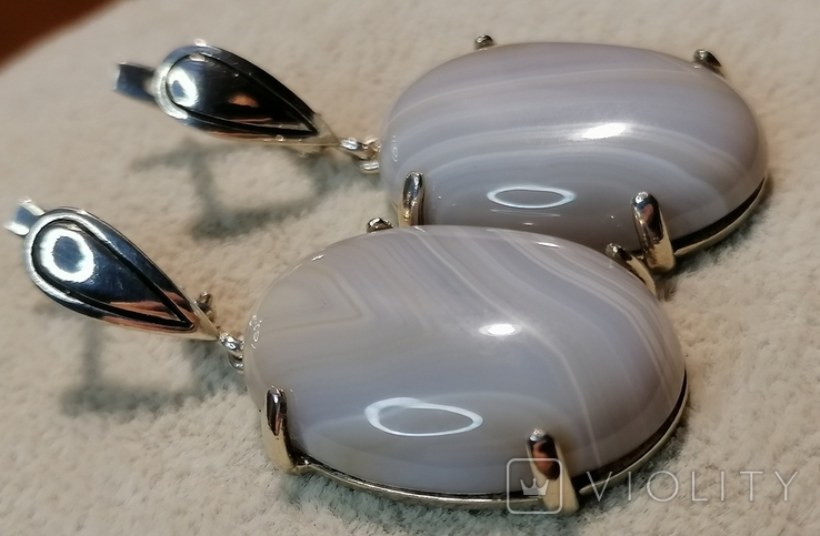 Серебрянные серьги с агатом 925 пробы без клейма новые, фото №3