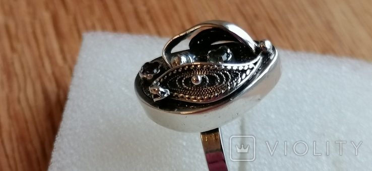 Кольцо скань серебро с турмалинами без клейма, фото №4