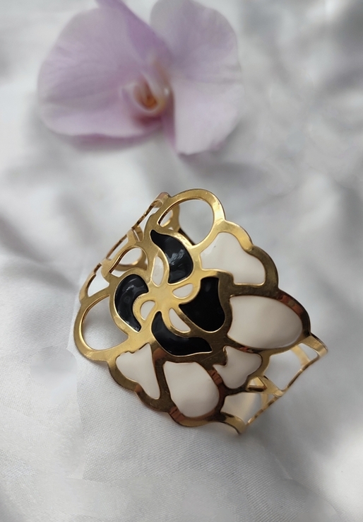 Вінтажний ажурний браслет-манжет із колекції Circles, з емалью і позолотою, фото №5