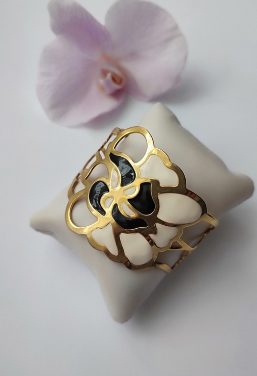 Вінтажний ажурний браслет-манжет із колекції Circles, з емалью і позолотою, фото №9
