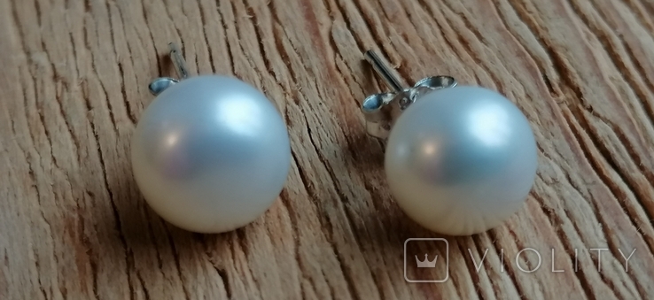 Сережки-гвоздики з перлами посріблені, фото №2
