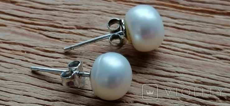 Сережки-гвоздики з перлами посріблені, фото №3