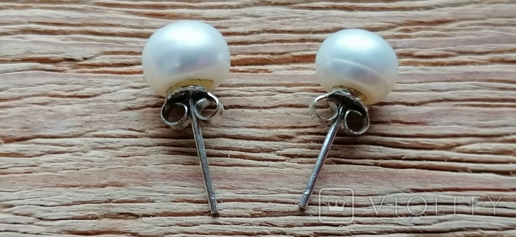 Сережки-гвоздики з перлами посріблені, фото №4