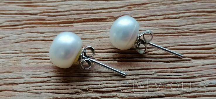 Сережки-гвоздики з перлами посріблені, фото №5