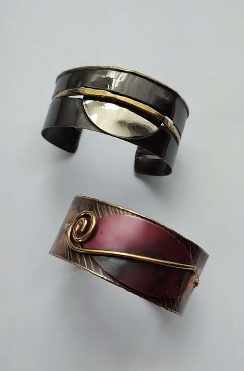 Оригінальні стильні бронзові браслети в стилі бохо арт-деко Італія, ручна робота бронза, фото №5
