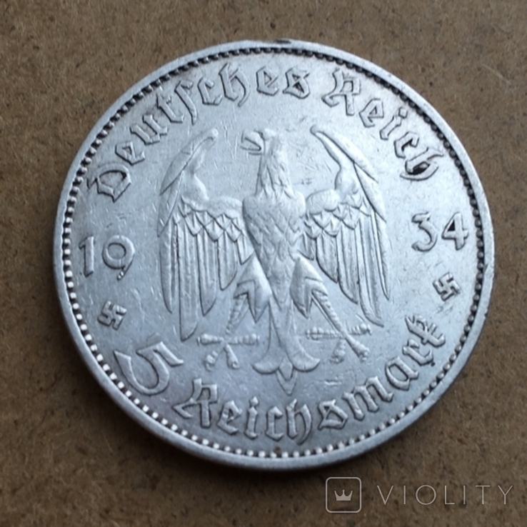 5 марок 1934 год серебро см. видео обзор, фото №2