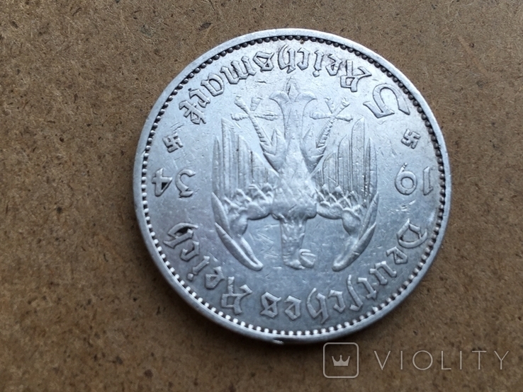 5 марок 1934 год серебро см. видео обзор, фото №4