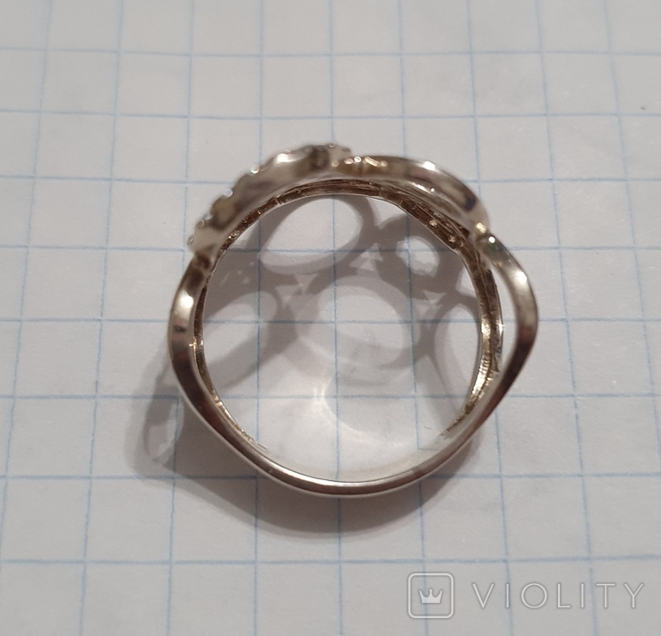 Серебряное кольцо с золотой вставкой и камнями, фото №6