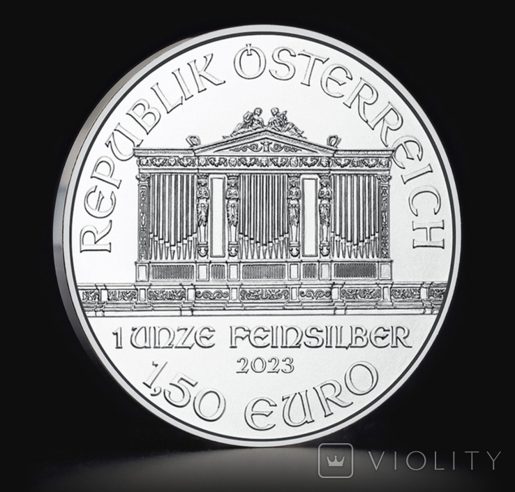 Срібна монета Віденська Філармонія , 1 унція чистого срібла 999, фото №2
