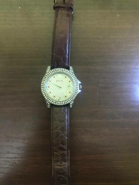 Яскравий жіночий годинник "ROLEX" з шкіряним ременцем, Кітай, фото №3