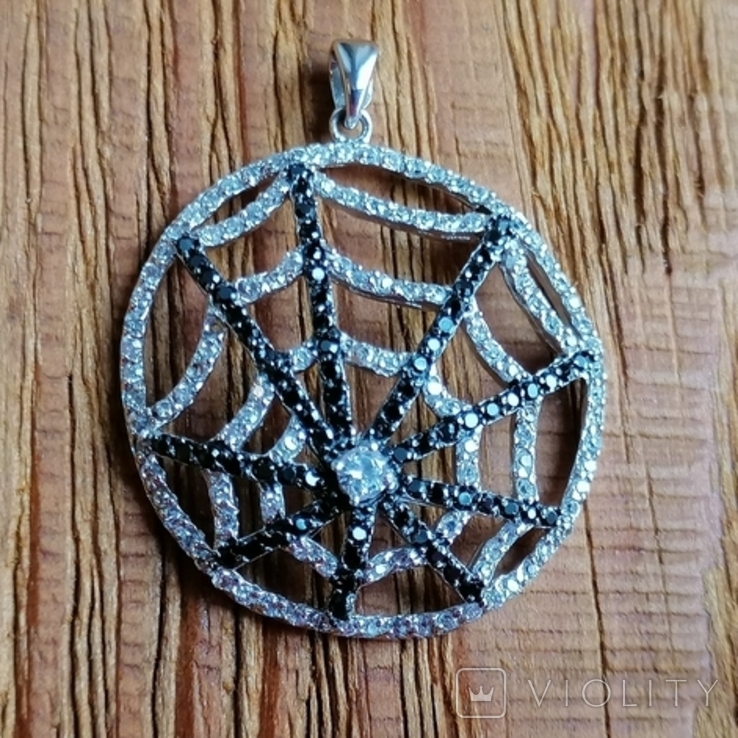 Брошь серебро паук на паутине 925 пробы, фото №2