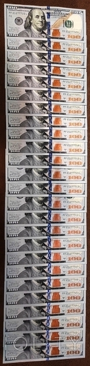 777 ПОСПІЛЬ та № (01-25) ПО ПОРЯДКУ, на ВСІХ (25 шт.) 100 доларових банкнотах., фото №4