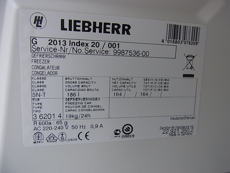 Морозильна камера LIEBHERR Comfort 186 літра 5 ящиків 126x60 см з Німеччини, фото №10