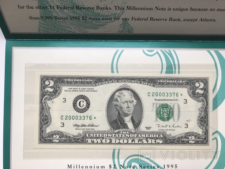 2 доллара США серия 1995 С замещения Миллениум Филадельфия в буклете лимитированный тираж, фото №2