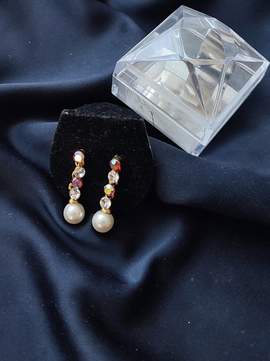 Вінтажні золотисті сережки з кристалами Аврора бореаліс, Чехія., numer zdjęcia 8
