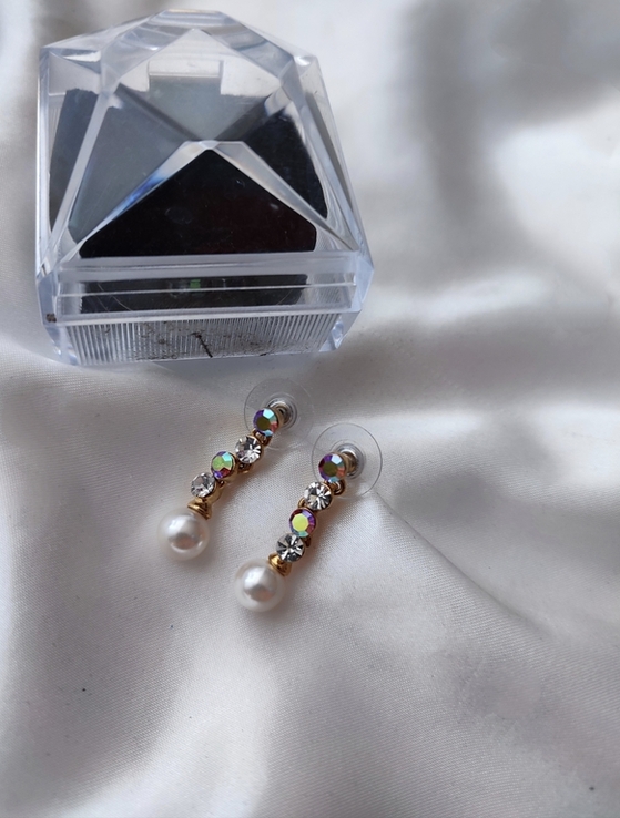 Вінтажні золотисті сережки з кристалами Аврора бореаліс, Чехія., фото №10