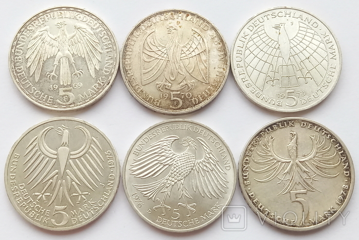 Германія 5 марок 6 шт., фото №3
