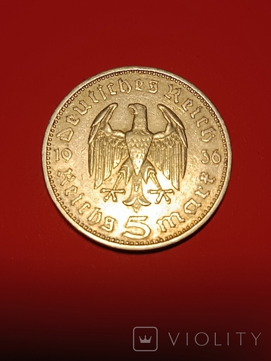 5 марок 1936 А . Гінденбург, фото №6
