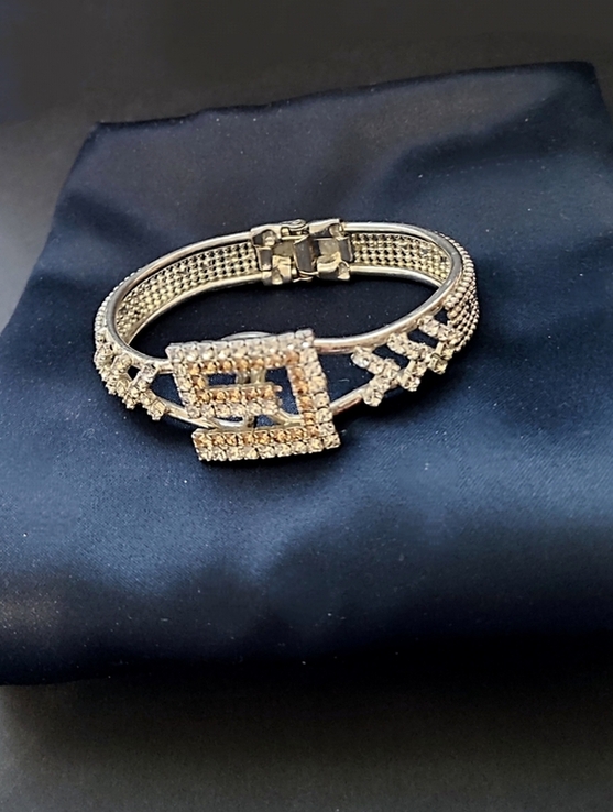 Серебристый винтажный браслет с символом G, кристаллы, Англия, фото №3