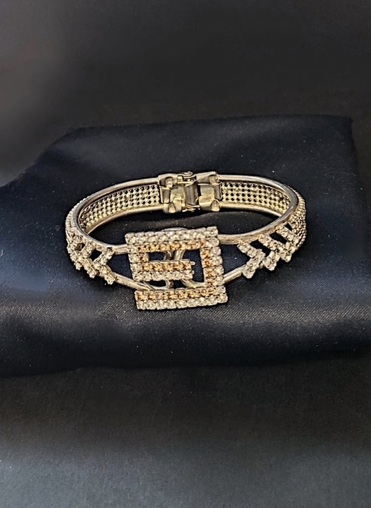 Серебристый винтажный браслет с символом G, кристаллы, Англия, фото №4
