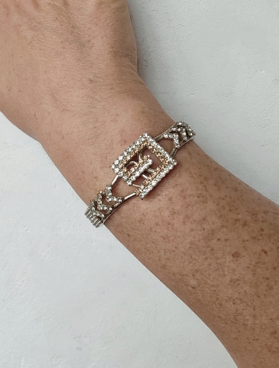 Серебристый винтажный браслет с символом G, кристаллы, Англия, numer zdjęcia 7