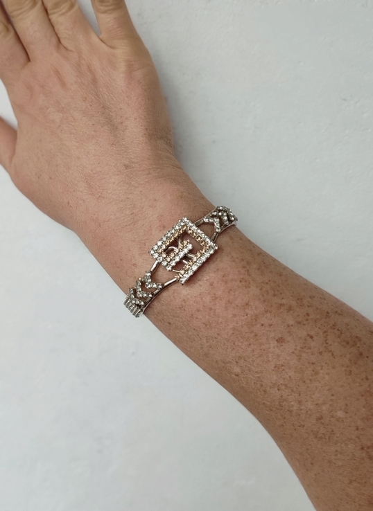 Серебристый винтажный браслет с символом G, кристаллы, Англия, numer zdjęcia 8