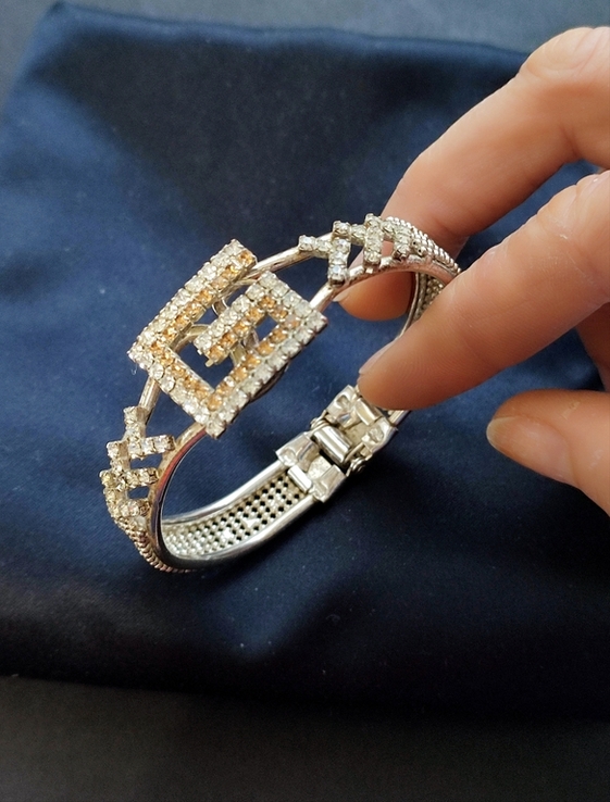 Серебристый винтажный браслет с символом G, кристаллы, Англия, фото №9