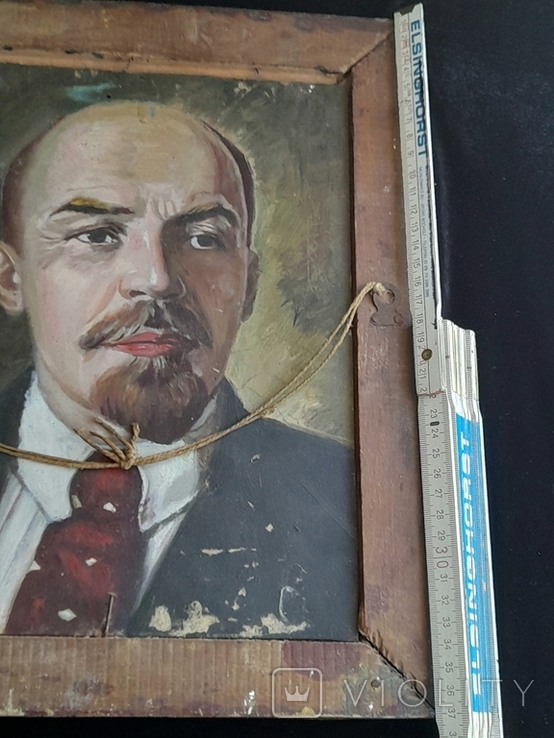 Худ. Мищенко 1954 г.двусторонний портрет Ленина на стекле, фото №6