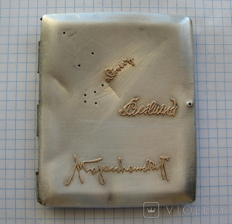 Портсигар старовинний ( срібло ) з золотими накладками, фото №2