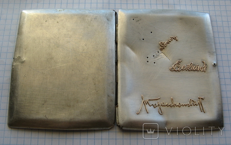 Портсигар старовинний ( срібло ) з золотими накладками, фото №12