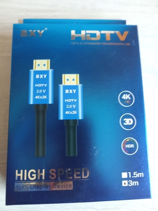 Кабель BXY HDTV 2.0V 4K*2K 3м HDMI 2.0 Черный с голубым, фото №2