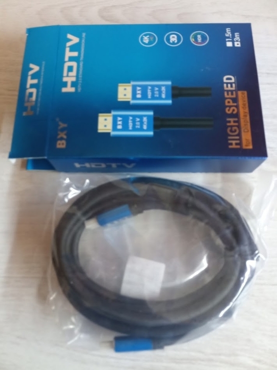 Кабель BXY HDTV 2.0V 4K*2K 3м HDMI 2.0 Черный с голубым, фото №4