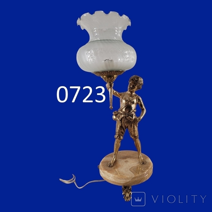 Бронзова лампа з мармуром "Пастушок" арт. 0723, фото №2