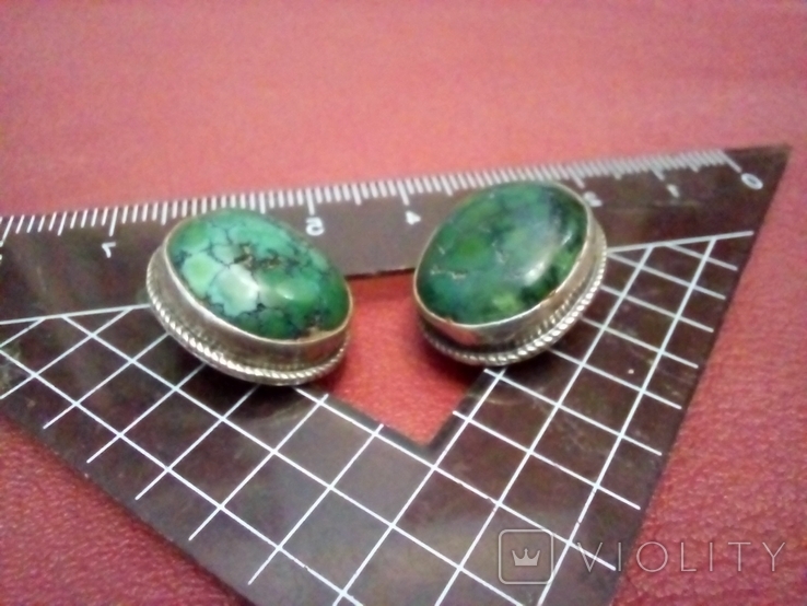 Серьги серебро старинные натуральный зелёный камень, фото №5
