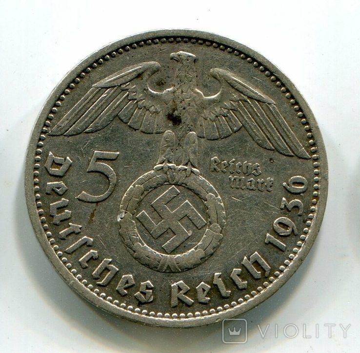 5 марок 1936 г. Серебро. Монетный двор D, фото №3