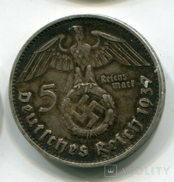 5 марок 1936 г. Серебро. Монетный двор F, фото №3