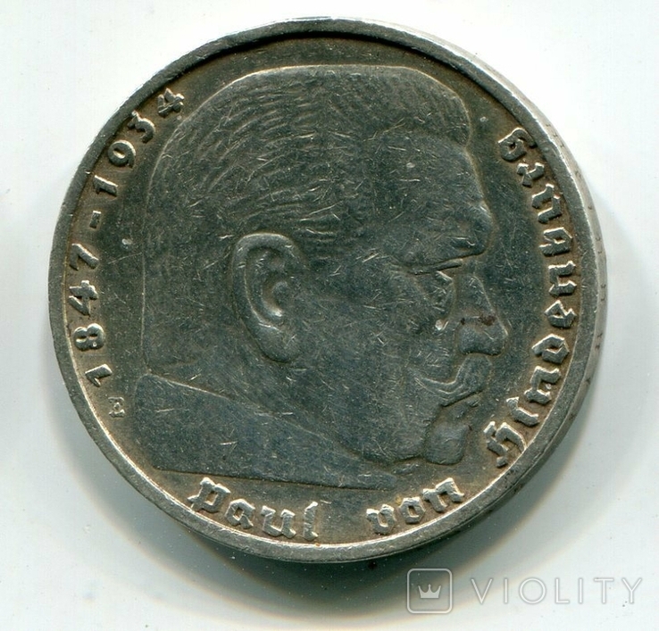 5 марок 1937 г. Серебро. Монетный двор D, фото №2
