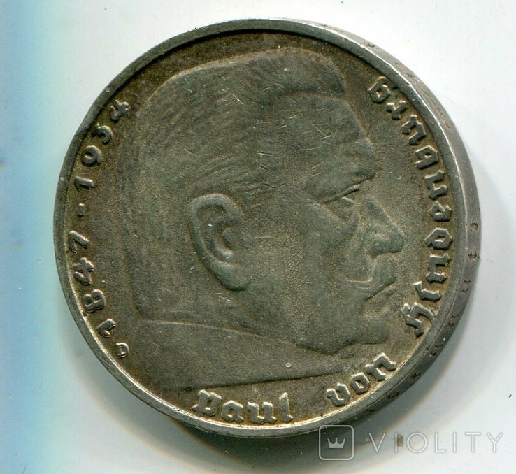 5 марок 1938 г. Серебро. Монетный двор D, фото №2