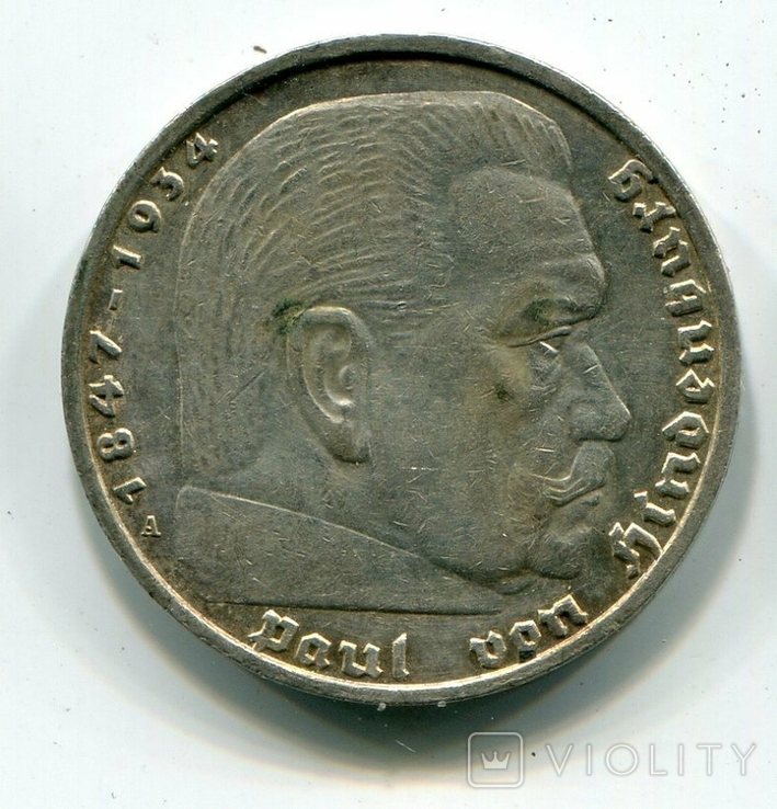 5 марок 1939 г. Серебро. Монетный двор A, фото №2