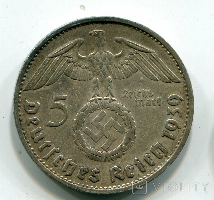 5 марок 1939 г. Серебро. Монетный двор В, фото №3