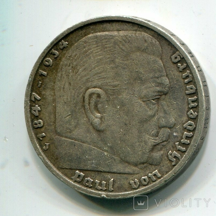 5 марок 1939 г. Серебро. Монетный двор J, фото №2